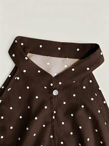 SHEIN Rosurelle New Chinese Style Cold Shoulder French Polka Dot Tie-Up Sleeveless Tank Top, Fashionable Elegant Vintage Cardigan Blouse, Slimming Gentle Shirt - Coffee Brown - View 5