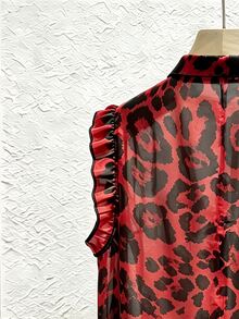 SHEIN Franclia 休閒豹紋荷葉邊下擺無袖上衣，夏季 - 亮橙色 - 查看 4