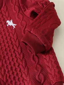 SHEIN 2件組兒童小男孩秋冬休閒紅色運動衫與休閒長褲套裝，運動衫套裝，男孩套裝，秋冬套裝，校園套裝，聖誕套裝 - 彩色 - 查看 5