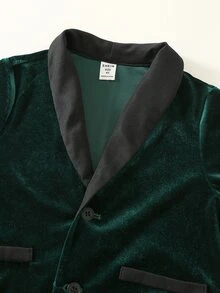 SHEIN 2件組男童小男孩秋冬抓絨內裡加厚翻領開襟夾克休閒長褲黑色西裝褲兩件套 綠色紳士套裝 男孩紳士西裝 派對裝飾裝扮聖誕套裝 - 彩色 - 查看 8