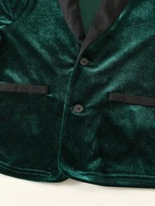 SHEIN 2件組男童小男孩秋冬抓絨內裡加厚翻領開襟夾克休閒長褲黑色西裝褲兩件套 綠色紳士套裝 男孩紳士西裝 派對裝飾裝扮聖誕套裝 - 彩色 - 查看 5