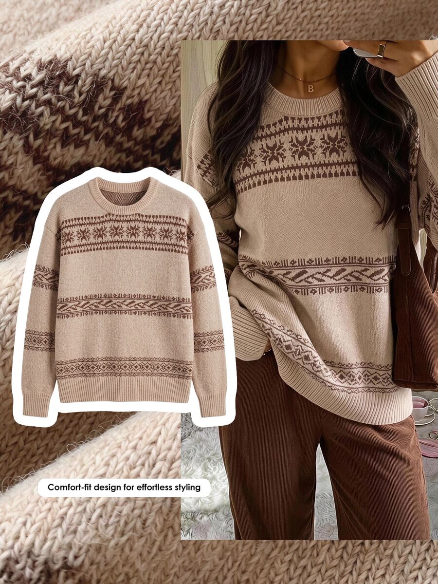 Comfortcana Women's Colorblock Casual Versatile Daily Wear Long Sleeve Sweater Winter Clothes 2000s Style Work Tops