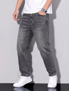 QuarKem Men's Streetwear Casual Dark Gray Denim Jeans - Dark Grey - View 4