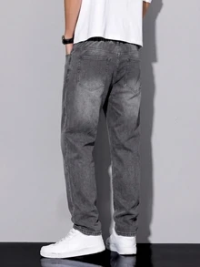 QuarKem Men's Streetwear Casual Dark Gray Denim Jeans - Dark Grey - View 6