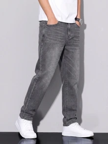 QuarKem Men's Streetwear Casual Dark Gray Denim Jeans - Dark Grey - View 3