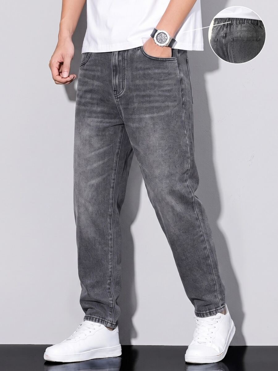 QuarKem Men's Streetwear Casual Dark Gray Denim Jeans - Dark Grey - View 1