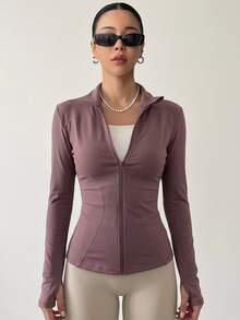 DAZY Ladies' Solid Color Slim Fit Simple Style Spring And Summer Long Sleeve Jacket,Fall Women Clothes - Red Violet - View 6