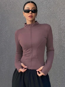 DAZY Ladies' Solid Color Slim Fit Simple Style Spring And Summer Long Sleeve Jacket,Fall Women Clothes - Red Violet - View 3