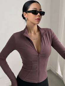 DAZY Ladies' Solid Color Slim Fit Simple Style Spring And Summer Long Sleeve Jacket,Fall Women Clothes - Red Violet - View 7