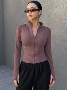 DAZY Ladies' Solid Color Slim Fit Simple Style Spring And Summer Long Sleeve Jacket,Fall Women Clothes - Red Violet - View 1