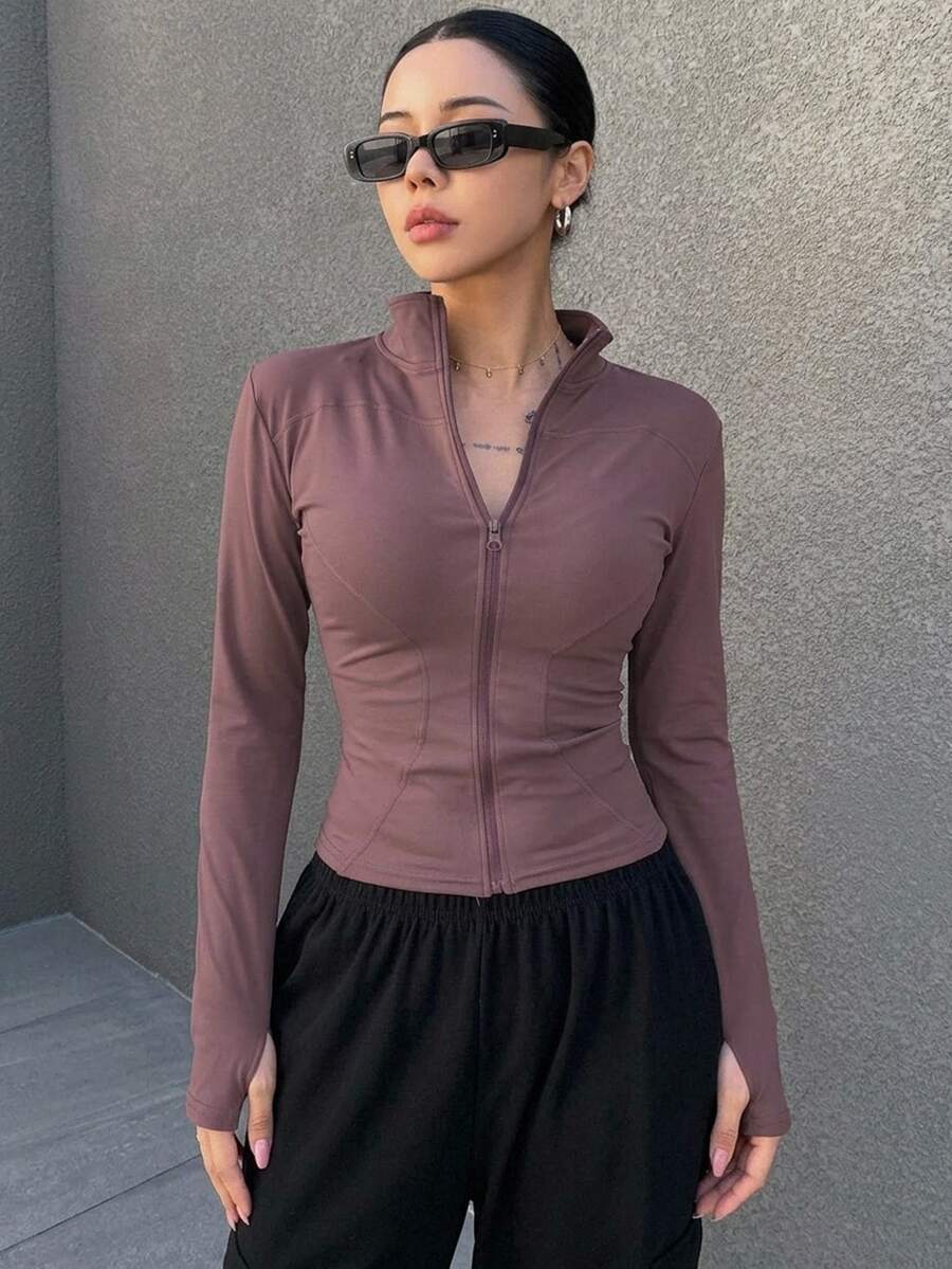 DAZY Ladies' Solid Color Slim Fit Simple Style Spring And Summer Long Sleeve Jacket,Fall Women Clothes - Red Violet - View 1
