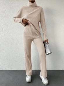 Cloudara Conjunto de dos piezas con camiseta de cuello alto y falda larga - Albaricoque - Ver 6