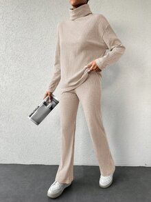 Cloudara Conjunto de dos piezas con camiseta de cuello alto y falda larga - Albaricoque - Ver 3
