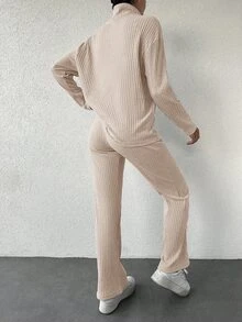Cloudara Conjunto de dos piezas con camiseta de cuello alto y falda larga - Albaricoque - Ver 2