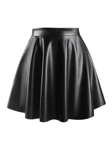 Femmeverse Plus Solid Flare Skirt Fall - Black - View 3