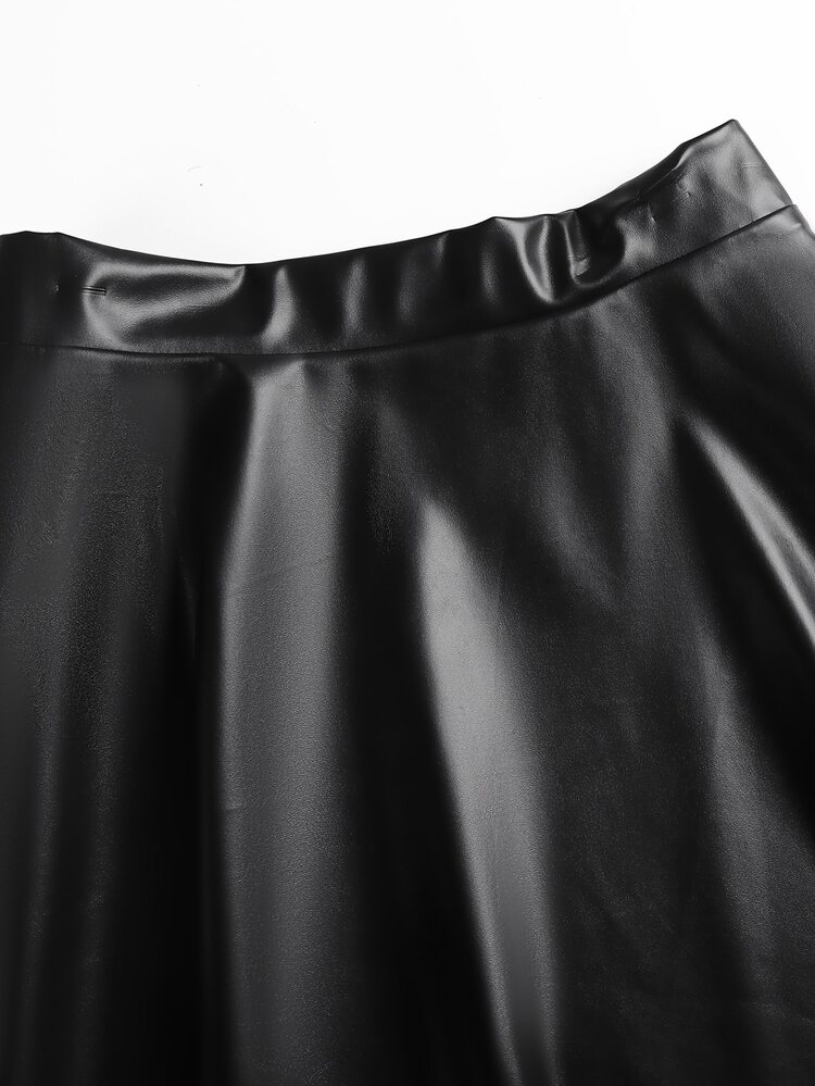 Femmeverse Plus Solid Flare Skirt Fall - Black - View 7