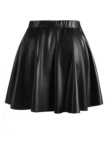 Femmeverse Plus Solid Flare Skirt Fall - Black - View 2