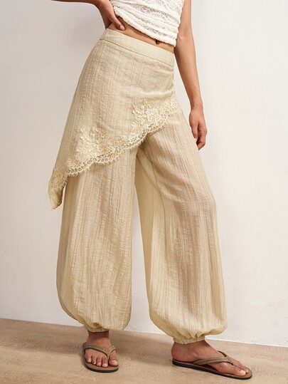 Bohemela Tenue d'été/automne,Tenue décontractée quotidienne pour femmes avec patchwork de dentelle,silhouette lanterne à jambes larges et fuselées,Tenue de concert,fête&retour à l'école,Tenue quotidienne