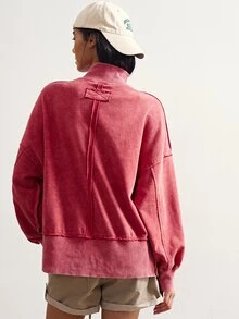 Bohemela Casual Retro Grunge Streetwear Solid Color Knit Long Sleeve Loose Fit Women's Sweatshirt Travel Rose Red Autumn Everyday School Everyday School - Red - View 7