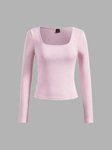 Comfortcana Women's Square-Neck Long-Sleeve Casual Versatile T-Shirts (3-Pack) - Multicolor - View 7