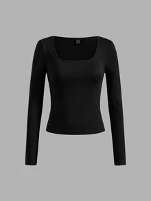 Comfortcana Women's Square-Neck Long-Sleeve Casual Versatile T-Shirts (3-Pack) - Multicolor - View 6
