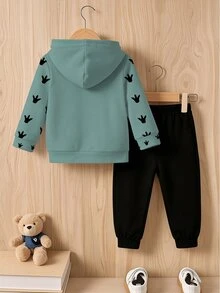 Baby Boys Autumn/Winter Casual Cute Cool Dinosaur Pattern Hoodie & Sweatpants Set, 2026 - Multicolor - View 2