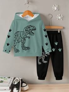 Baby Boys Autumn/Winter Casual Cute Cool Dinosaur Pattern Hoodie & Sweatpants Set, 2026 - Multicolor - View 4