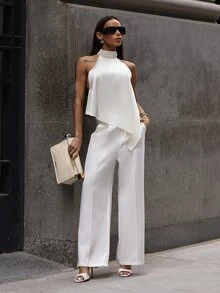 Gabi Correa Women's White Elegant Straight-Leg Office Pants - White - View 3
