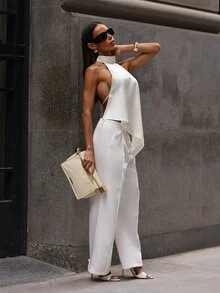 Gabi Correa Women's White Elegant Straight-Leg Office Pants - White - View 4