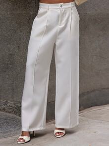Gabi Correa Women's White Elegant Straight-Leg Office Pants - White - View 5