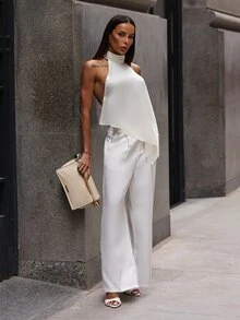 Gabi Correa Women's White Elegant Straight-Leg Office Pants - White - View 1