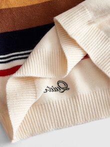 ROMWE MEN Fashion Striped Embroidered Patch Polo Collar Long Sleeve - Multicolor - View 8