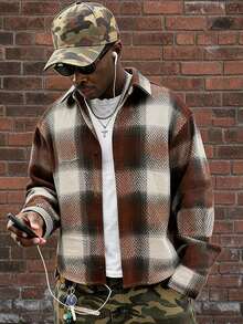 Neovey Men's Casual Front Button Long Sleeve Plaid Versatile Shirt - Multicolor - View 1