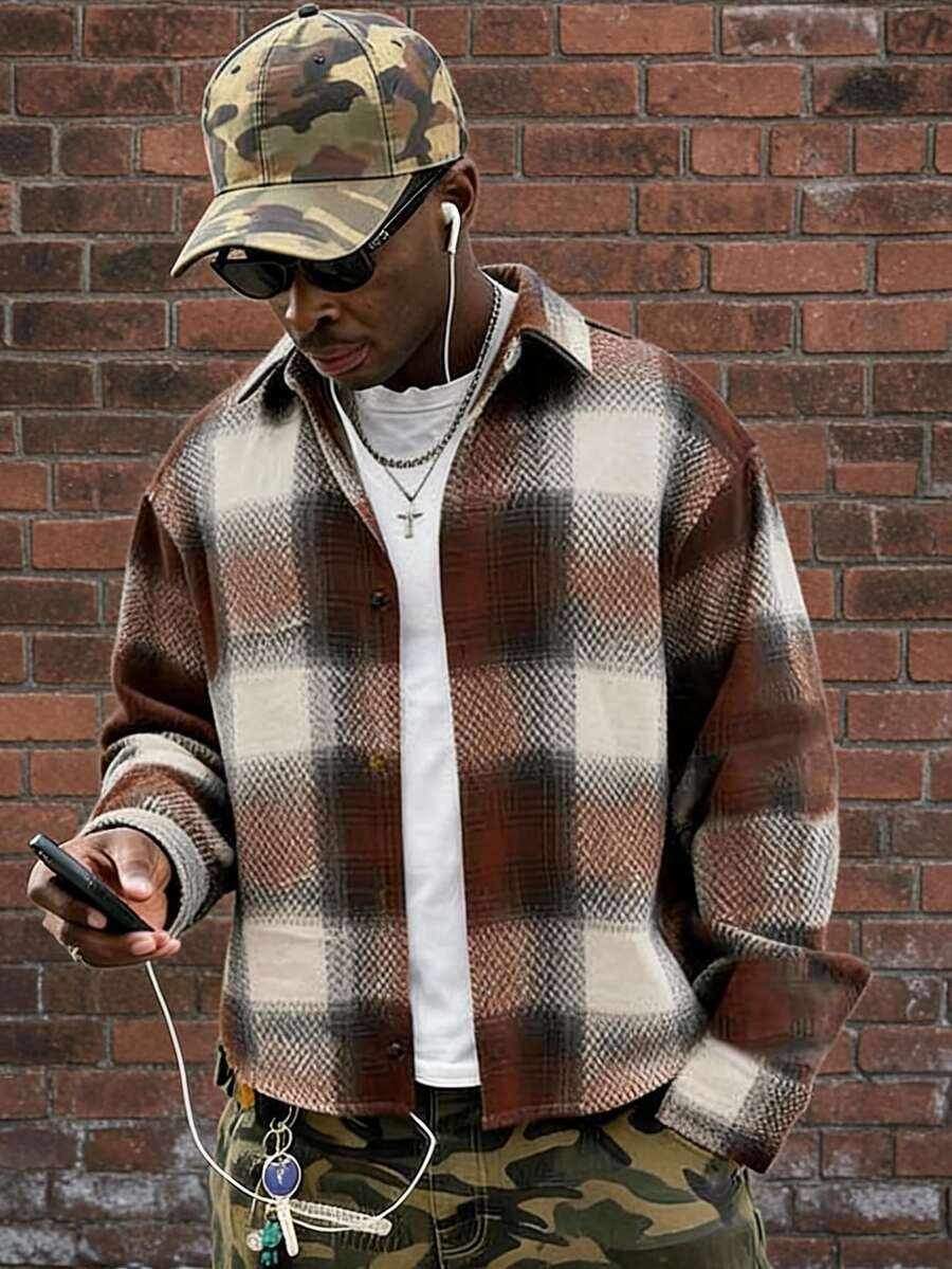 Neovey Men's Casual Front Button Long Sleeve Plaid Versatile Shirt - Multicolor - View 1