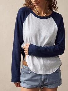 Bohemela 休閒純色針織拼接圓領長袖女款T恤 - 彩色 - 查看 6
