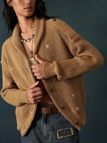 Bohemela Women's Solid Color Long Sleeve Single-Breasted Casual Knit Cardigan - Camel - View 2