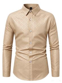 Calvornis Men's Button Down Long Sleeve Slim Fit Business Formal Dress Shirt,Long Men Style Shirts For Fitted Casual Fall, Ceremony - Khaki - View 4