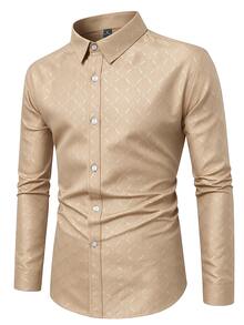 Calvornis Men's Button Down Long Sleeve Slim Fit Business Formal Dress Shirt,Long Men Style Shirts For Fitted Casual Fall, Ceremony - Khaki - View 5