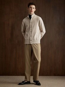 Claim Dot Men's Casual Solid Color Cardigan, Versatile For Autumn/Winter Formal Old Money - Apricot - View 7