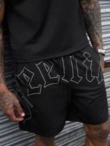 SLATEMANN Men's Summer Casual Letter Print Tank Top And Shorts Set, Holiday - Black - View 5