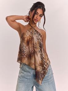SHEIN BAE 女款豹紋休閒百搭日常穿搭掛脖上衣 - 彩色 - 查看 3