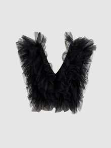BELROSIE Elegant Versatile V-Neck Chiffon Layered Ruffle Trim Camisole - Black - View 2