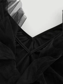 BELROSIE Elegant Versatile V-Neck Chiffon Layered Ruffle Trim Camisole - Black - View 4