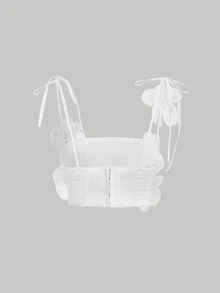 BELROSIE White Sweet And Cute Minimalist Sexy Heavy Work Exquisite 3D Flower Back Cross Strap Short Camisole - White - View 3