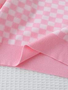 SHEIN 女童針織套裝，粉色可愛刺繡兔子格紋毛衣 + 針織迷你裙 2 件套，青少年女款長袖 V 領套頭衫，休閒優雅風，秋冬款 - 粉色 - 查看 11
