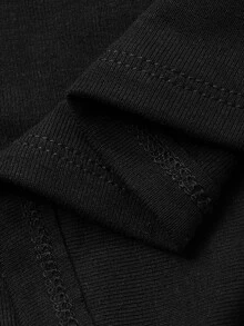 REIGN AVE Plus Size Women Elastic Fitted Crew Neck Cropped Lace-Up Design Long Sleeve T-Shirt - Black - View 3
