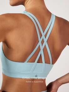 GLOWMODE FeatherFit™ Crossover Strap Sports Bra Gym Valentine's Day - Aqua Blue - View 3