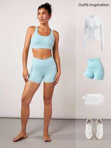 GLOWMODE FeatherFit™ Crossover Strap Sports Bra Gym Valentine's Day - Aqua Blue - View 6