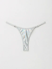 SHEIN Swim 女士性感激光切割丁字裤比基尼泳裤，适合夏季度假 - 彩色 - 查看 6