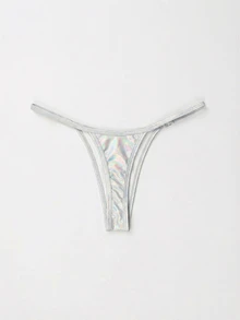 SHEIN Swim 女士性感激光切割丁字裤比基尼泳裤，适合夏季度假 - 彩色 - 查看 5